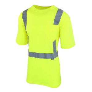 MAXIMUM SAFETY Men's Medium High Visibility Yellow ANSI Class 2 Polyester Short-Sleeve Safety Shirt with Reflective Tape (MX55100-MCC6)