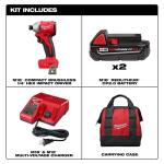 Milwaukee Cordless 1/4 in. Impact Driver Kit with Two 2.0 Ah Batteries and Charger - M18 18V Lithium-Ion Brushless