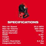 Milwaukee M18 18-Volt Lithium-Ion Brushless Cordless PACKOUT Jobsite Fan (Tool-Only) (0818-20)