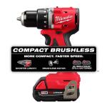 Milwaukee M18 18V Lithium-Ion Brushless Cordless Compact Drill/Driver Kit with a Case, Charger, and Two 2.0 Ah Batteries