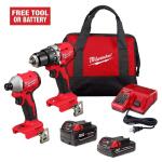 MilwaukeeM18 18-Volt Lithium-Ion Brushless Cordless Compact Hammer Drill/Impact Combo Kit (2-Tool) with (2) Batteries, Bag (3693-22CX)