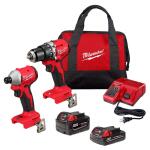 MilwaukeeM18 18-Volt Lithium-Ion Brushless Cordless Compact Hammer Drill/Impact Combo Kit (2-Tool) with (2) Batteries, Bag (3693-22CX)