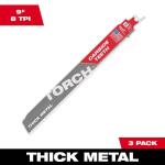 Milwaukee8 TPI TORCH Carbide Teeth Thick Metal Cutting SAWZALL Reciprocating Saw Blade (3-Pack) 9 in. 