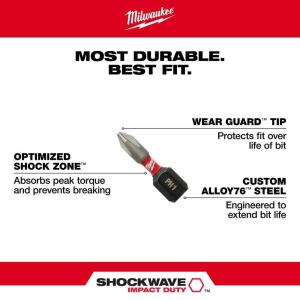 Milwaukee(25-Pack) SHOCKWAVE Impact Duty 1 in. Phillips #2 Alloy Steel Insert Bit Set 