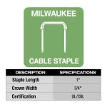 Milwaukee1 in. Insulated Cable Staples (600 Per Box) for M12 Cable Stapler