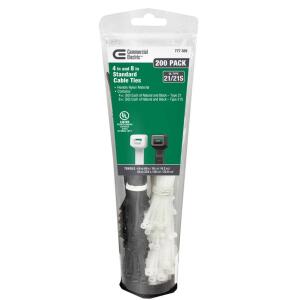 Commercial Electric4 in. 8 in. Standard Cable Tie 200 Combo Pack (4in+8in natural/black(200))