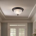 2-Light Flush Mount Ceiling Light Fixture with Frosted Swirl Glass Shade, 11.25 in, Oil Rubbed Bronze (HPI-9720 ROB)