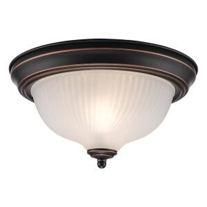 2-Light Flush Mount Ceiling Light Fixture with Frosted Swirl Glass Shade, 11.25 in, Oil Rubbed Bronze (HPI-9720 ROB)