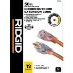 RIDGID50 ft. 12/3 Heavy Duty Indoor/Outdoor Extension Cord with Lighted End, Orange/Grey (74050RGD)