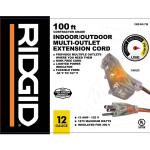 RIDGID100 ft. 12/3 Heavy Duty Indoor/Outdoor Extension Cord with Tritap Lighted End, Orange/Grey (76100RGD)