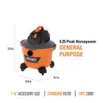 RIDGID 9 Gallon 4.25 Peak HP NXT Shop Vac Wet Dry Vacuum with General Debris Filter, Locking Hose and Accessory Attachments (HD09001)