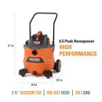 RIDGID 16 Gallon 6.5 Peak HP NXT Shop Vac Wet Dry Vacuum with Cart, Fine Dust Filter, Locking Hose and Accessory Attachments (HD1800)