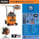 RIDGID 16 Gallon 6.5 Peak HP NXT Shop Vac Wet Dry Vacuum with Cart, Fine Dust Filter, Locking Hose and Accessory Attachments (HD1800)