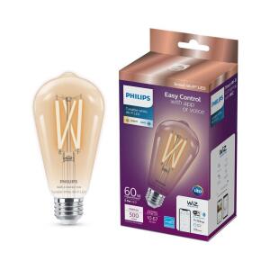 Philips 60-Watt Equivalent ST19 Smart Wi-Fi Vintage Edison LED Light Bulb Tunable White 2700 (K) WiZ with Bluetooth - 1 Pack