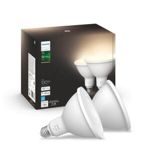 Philips Hue 100-Watt Equivalent PAR38 Smart Waterproof Soft White (2700K) Light Bulb - 2 Pack