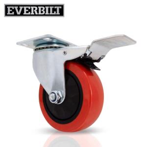 Everbilt 4 in. Swivel Plate Caster with Locking Brake, Red Polyurethane and Steel, 250 lbs. Load Rating (4120745EB)