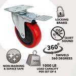 Everbilt 4 in. Swivel Plate Caster with Locking Brake, Red Polyurethane and Steel, 250 lbs. Load Rating (4120745EB)