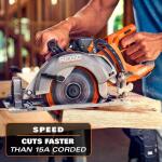 RIDGID 18V Brushless Cordless 7 1/4 InchRear Handle Circular Saw Kit with 8.0 Ah MAX Output Battery, 18V Charger, Bag