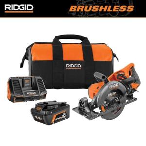 RIDGID 18V Brushless Cordless 7 1/4 InchRear Handle Circular Saw Kit with 8.0 Ah MAX Output Battery, 18V Charger, Bag