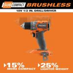 Ridgid 18V SubCompact Brushless Cordless 1/2-Inch Drill/Driver Kit, including (2) 2.0 Ah Batteries, a Charger, and a Tool Bag