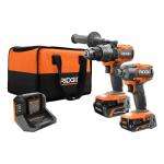 RIDGID 18V Brushless Cordless 2-Tool Combo Kit with Hammer Drill, Impact Driver, (2) Batteries, Charger, and Bag (R9208)