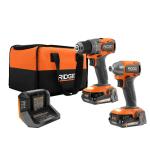 RIDGID 18V SubCompact Brushless 2-Tool Combo Kit with Drill/Driver, Impact Driver, (2) 2.0 Ah Batteries, Charger, and Tool Bag (R97801)