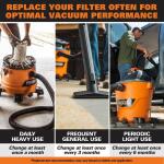 RIDGID Fine Dust Pleated Paper Wet Dry Vacuum Shop Vac Filter Replacement for Most 5-16 Gallon RIDGID Shop Vacs - 1 Pack (VF5000)