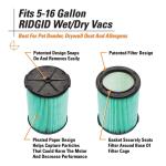 RIDGID HEPA Material Pleated Paper Wet Dry Vacuum Shop Vac Filter Replacement for Most 5-16 Gallon RIDGID Shop Vacs -1 Pack (VF6000)
