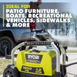 RYOBI Cold Water Wheeled Corded Electric Pressure Washer, 1900 PSI, 1.2 GPM