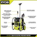 RYOBI Cold Water Corded Electric Pressure Washer, 2000 PSI, 1.2 GPM