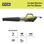 RYOBI440 CFM 135 MPH 8 Amp Corded Jet Fan Electric Blower