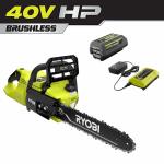 RYOBI 40V HP Brushless 14 in. Battery Chainsaw with 4.0 Ah Battery and Charger (RY405100)