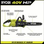 RYOBI 40V HP Brushless 14 in. Battery Chainsaw with 4.0 Ah Battery and Charger (RY405100)