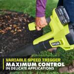 RYOBIONE+ 18V 350 CFM 100 MPH Cordless Battery Variable Speed Jet Fan Leaf Blower with 4.0 Ah Battery and Charger