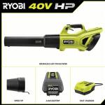 RYOBI 40V HP Brushless Whisper Series 160 MPH 650 CFM Cordless Battery Leaf Blower with 4.0 Ah Battery and Charger (RY404014K)