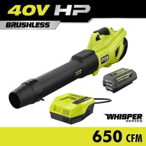 RYOBI 40V HP Brushless Whisper Series 160 MPH 650 CFM Cordless Battery Leaf Blower with 4.0 Ah Battery and Charger (RY404014K)