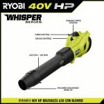 RYOBI 40V HP Brushless Whisper Series 160 MPH 650 CFM Cordless Battery Leaf Blower with 4.0 Ah Battery and Charger (RY404014K)