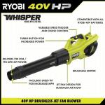 RYOBIRY404100 40-Volt HP Brushless Whisper Series (190 MPH & 730 CFM) Cordless Battery Jet Fan Leaf Blower with (2) 4.0 Ah Batteries & Charger