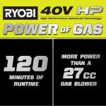 RYOBIRY404100 40-Volt HP Brushless Whisper Series (190 MPH & 730 CFM) Cordless Battery Jet Fan Leaf Blower with (2) 4.0 Ah Batteries & Charger