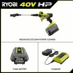 RYOBI 40V HP EZClean Brushless Cordless Cold Water Power Cleaner, 600 PSI, 0.7 GPM with 2.0 Ah Battery and Charger