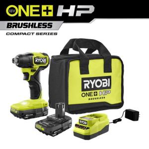 RYOBI ONE+ HP 18V Brushless Cordless Compact 1/4 in. Hex Impact Driver Kit with (2) 1.5 Ah Batteries and Charger (PSBID02K2)