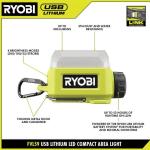 RYOBIUSB Lithium Cordless Compact Area Light Kit with 2.0 Ah USB Battery and Charging Cable (FVL59K)