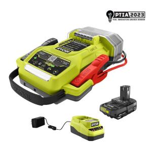 RYOBIONE+ 18V Cordless 1600A Jump Starter with LED Work Light Kit with 2.0 Ah Battery and Charger (P7110)