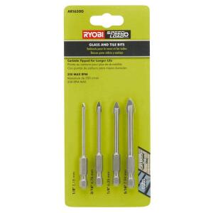 RYOBI( 4-Piece) SpeedLoad+ Carbide Hex Shank Glass/Tile Drill Bit Set 