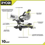 RYOBI 10 Amp Corded 7 1/4 Inch Compound Sliding Miter Saw