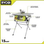 RYOBI 15 Amp 10 Inch Compact Portable Corded Jobsite Table Saw with Folding Stand