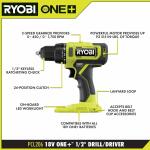 RYOBI ONE+ 18V Cordless 1/2 in. Drill/Driver Kit with (1) 1.5 Ah Battery and Charger (PCL206K1)