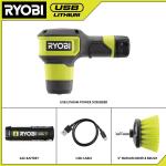 RYOBI USB Lithium Compact Scrubber Kit with 2.0 Ah Battery, USB Charging Cord, and 2 in. Medium Bristle Brush (FVG51K)