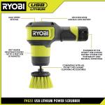 RYOBI USB Lithium Compact Scrubber Kit with 2.0 Ah Battery, USB Charging Cord, and 2 in. Medium Bristle Brush (FVG51K)