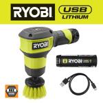 RYOBI USB Lithium Compact Scrubber Kit with 2.0 Ah Battery, USB Charging Cord, and 2 in. Medium Bristle Brush (FVG51K)